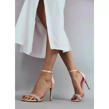 Sandale dama elegante cu barete strasuri Adria saten pink
